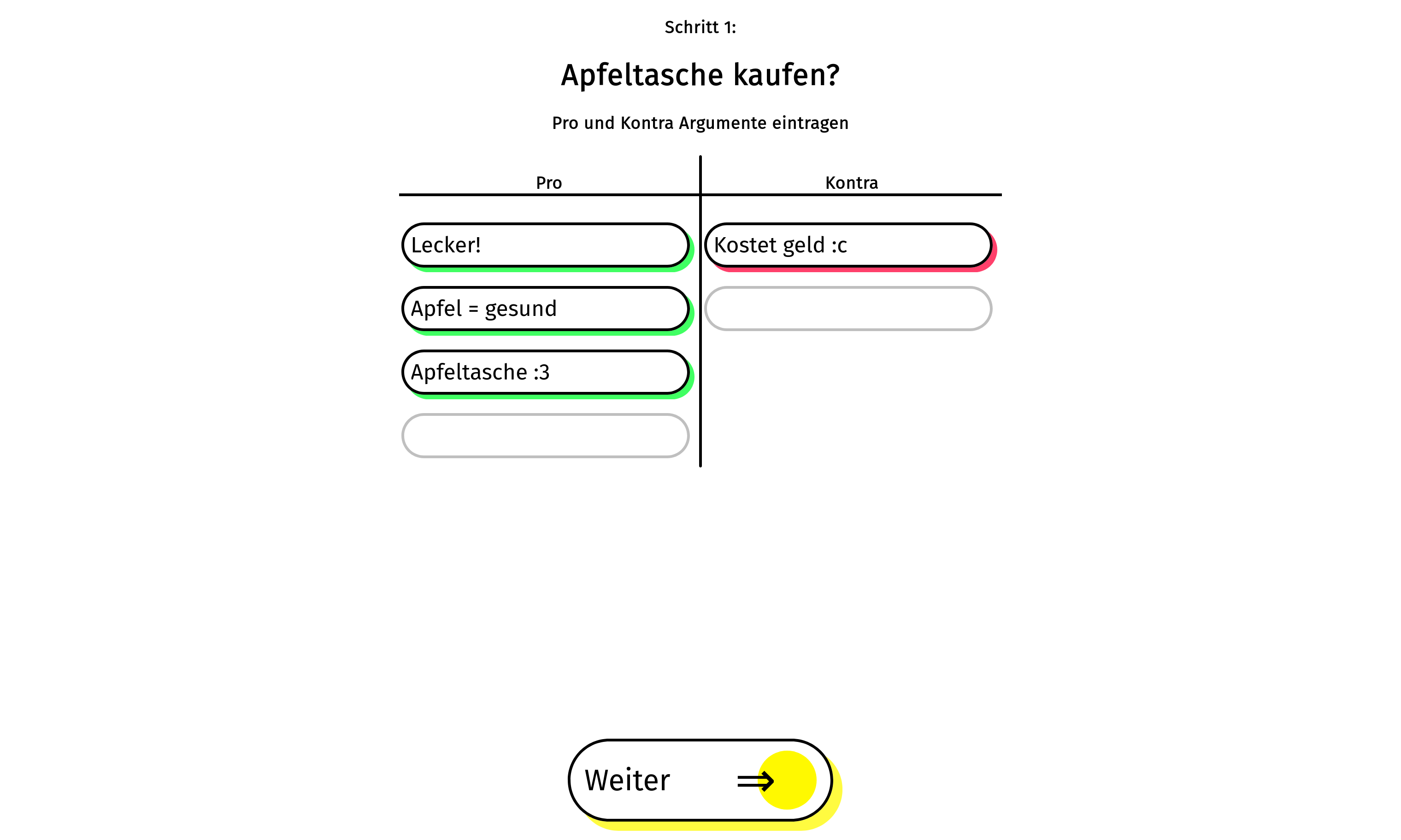 Eintragen der Argumente