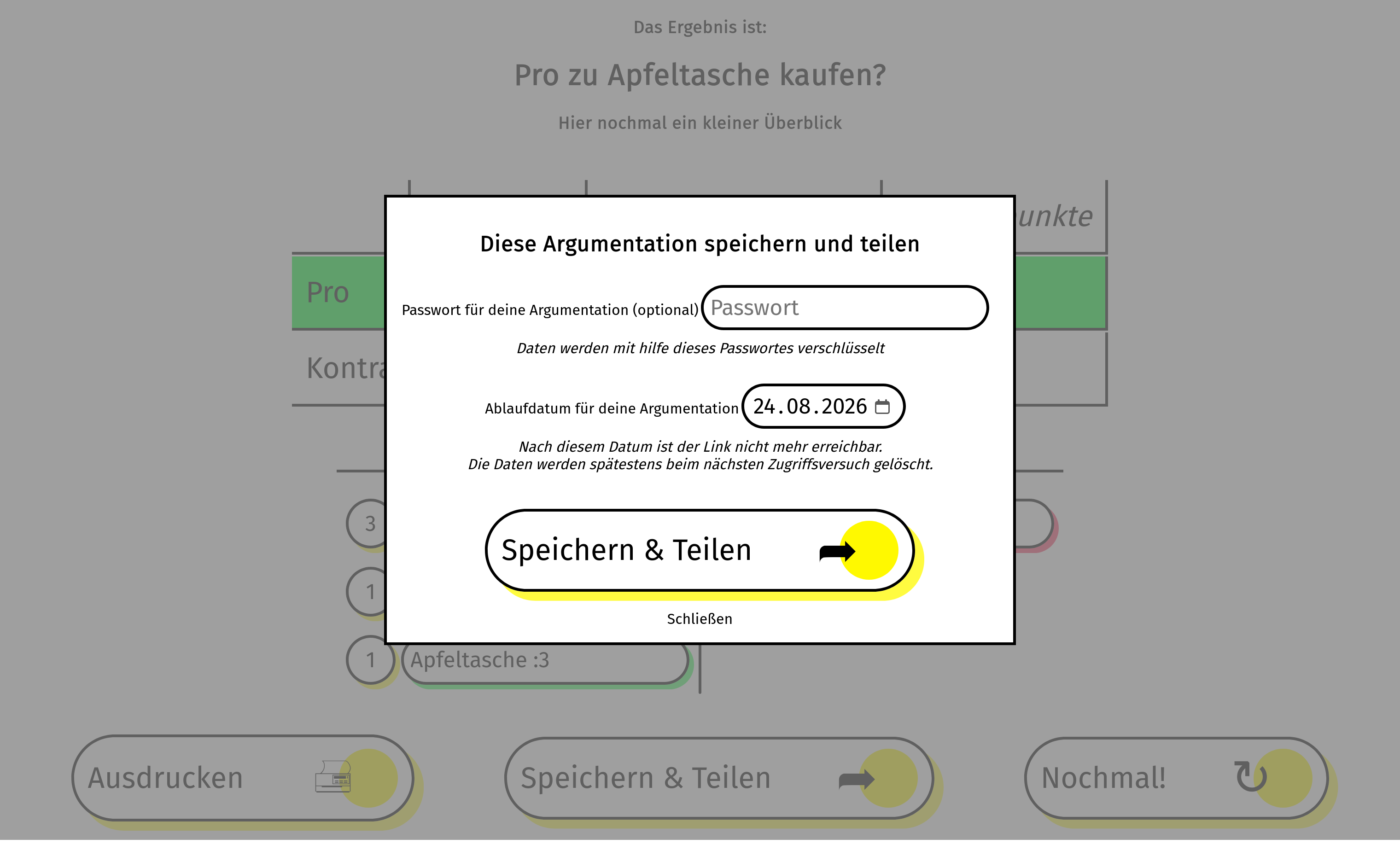 Dialog zum speichern einer Argumentation