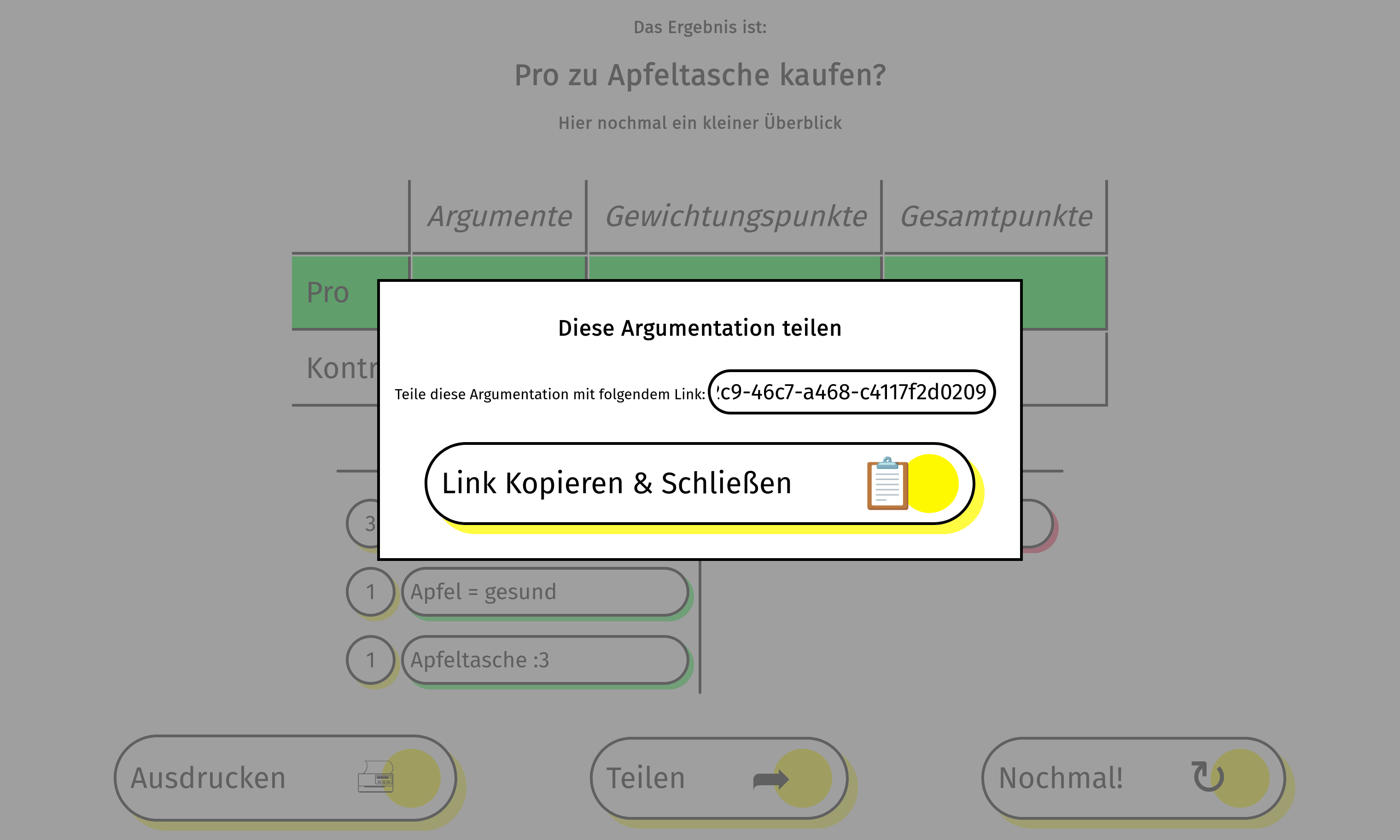 Dialog zum teilen einer Argumentation