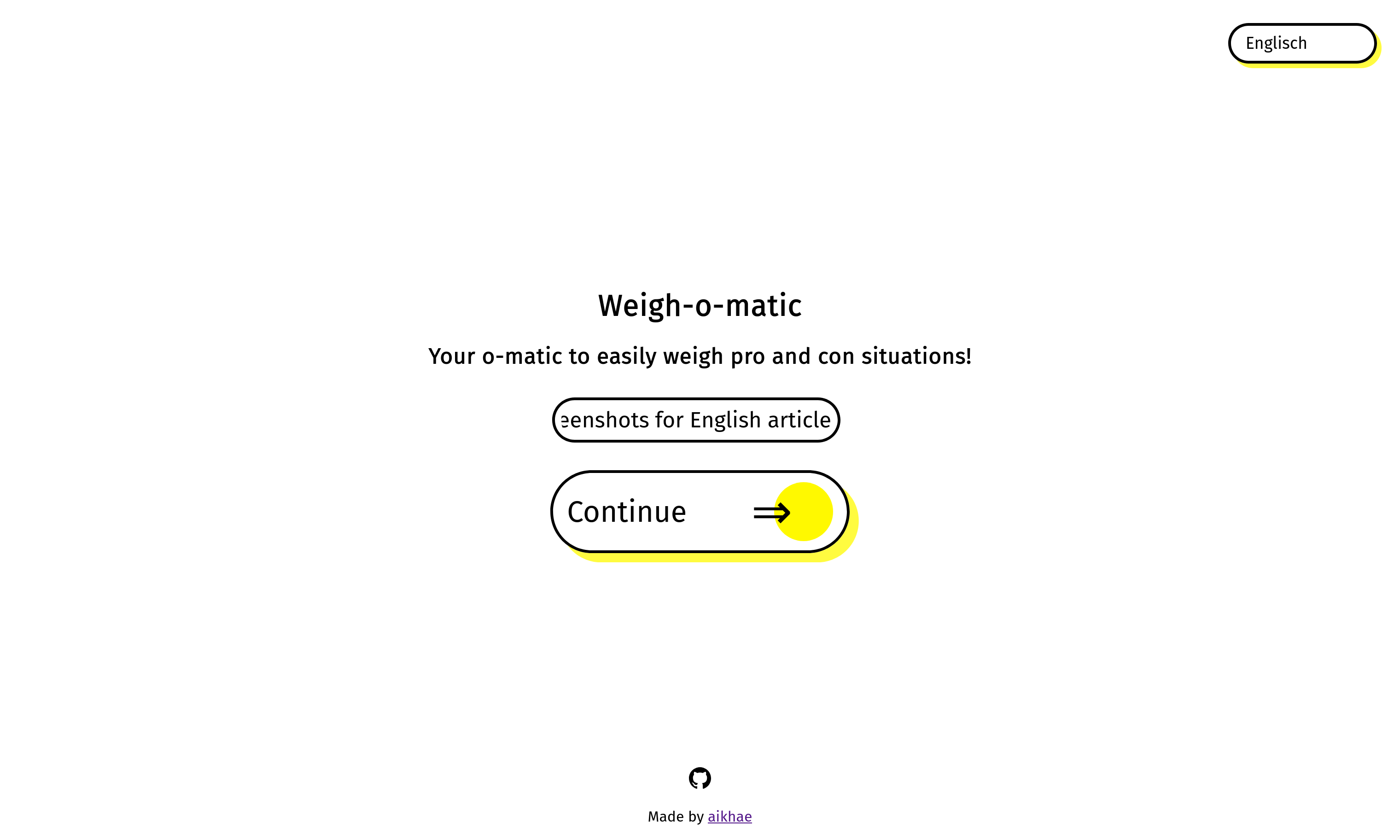 Home page of the app