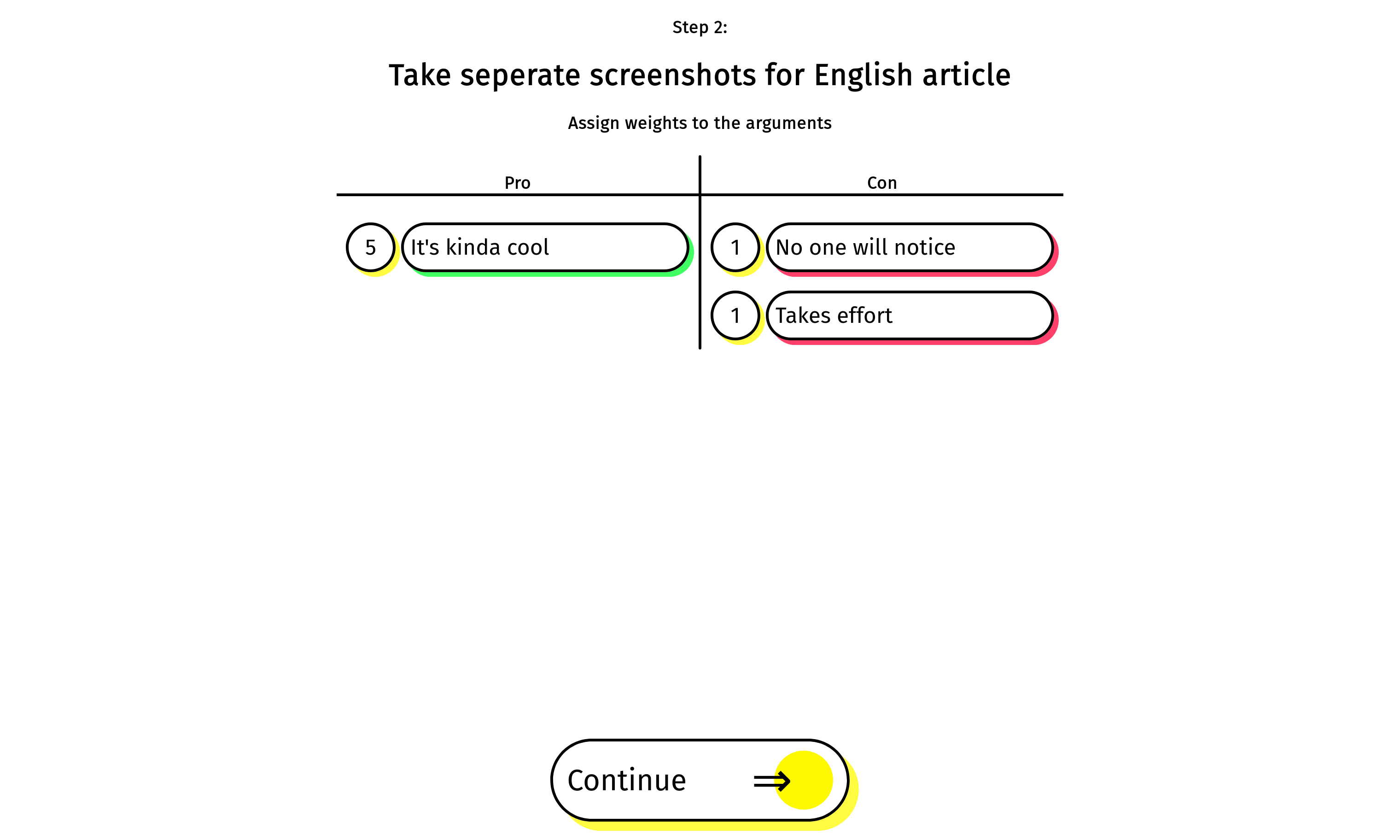Entry of weights for arguments