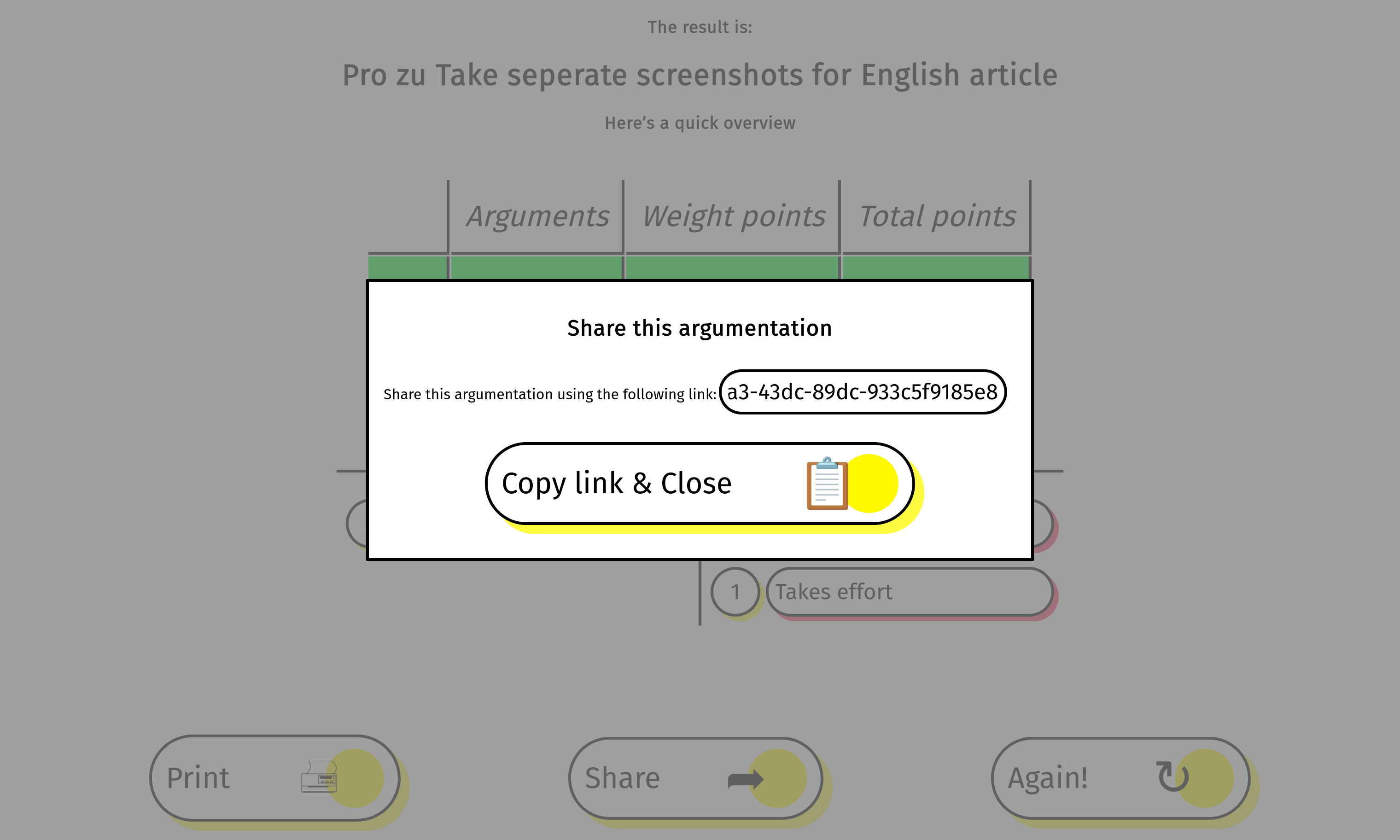 Share argumentation dialog